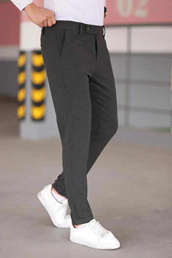 bombe Ανδρικό παντελόνι Anthracite Slim Fit με ελαστικό ύφασμα Lycra μέχρι τον αστράγαλο