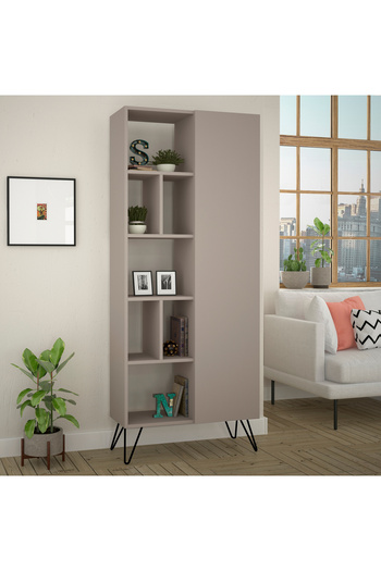 Mourah Home Jedda 7-Tier Bookshelf with 1 Door – Storage Rack - Display Cabinet With Metal Legs