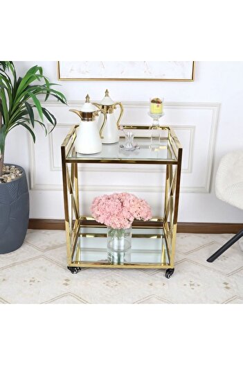 private house Taiwanese gold steel glass tea cart