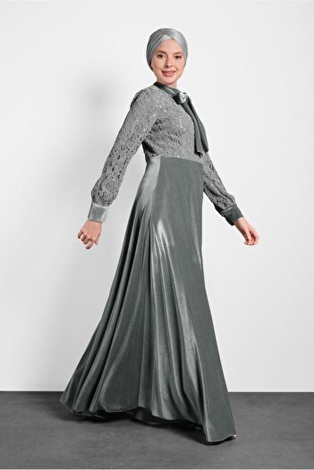 Alvina Shiny Velvet Dress with Lapel Neck 40239