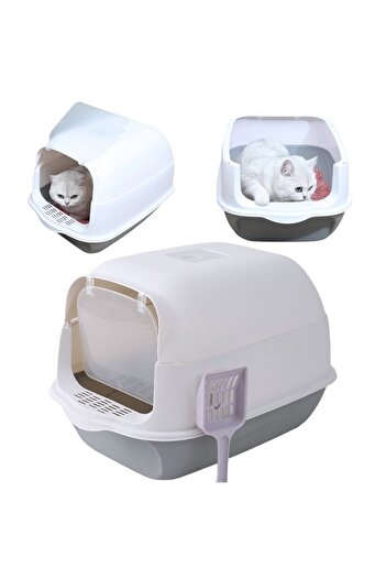 ECARLA Covered cat litter box, with odor neutralizing filter and scoop, KOT14