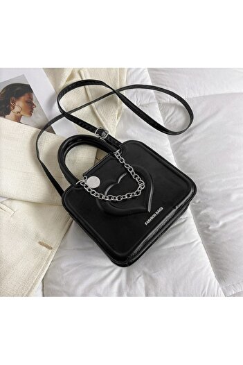 ECARLA Elegant shoulder bag for women, heart model, Black Fashion Bags collection, T257