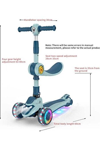 COOYA Three-in-one Flash Wheel and Adjustable Height Folding Scooter Suitable for Girls and Boys Aged 3-9