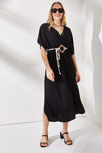İKLİM LİFE Belted Double Breasted Collar Dress