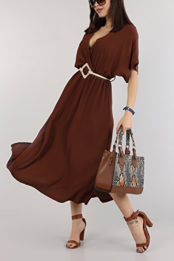 İKLİM LİFE Belted Double Breasted Collar Dress