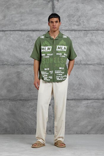 NOMARC Чоловіча зелена сорочка Oversize з принтом Elson