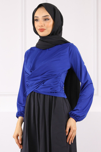 İmajButik Saks Blue Cross Drape Λεπτομερής άμμος μπλούζα