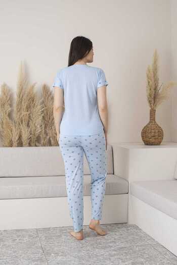 Lio20 Set pijamale cu mânecă scurtă din viscoză cu model de stea pentru femei-albastru