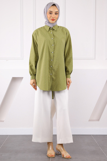 İmajButik Khaki Stone Buttoned Modal Shirt