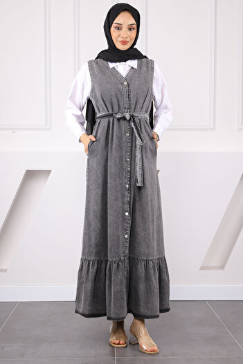 İmajButik Τζιν Gilet με καπνιστή ζώνη μέσης με τσέπη