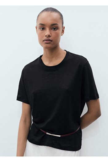 MANGO Woman Short-Sleeved Linen T-Shirt