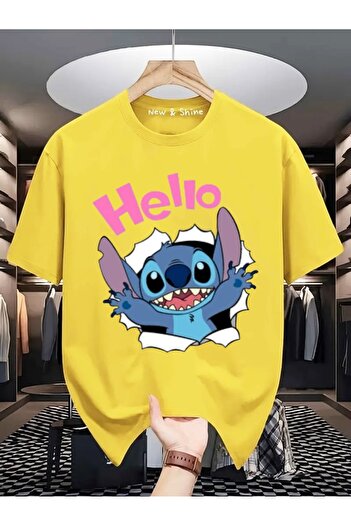 New Shine Hello Stitch Printed Oversize T-Shirt