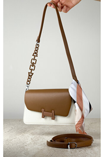 DSN Women's Camel Color Cross Strap Cream-Tan Bag - Stylish Design with Chain Detail