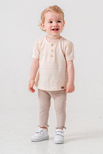 bombe Baby Kids Cream Cotton Tights 2-Piece Set Trend Fashion Bottom Top Set