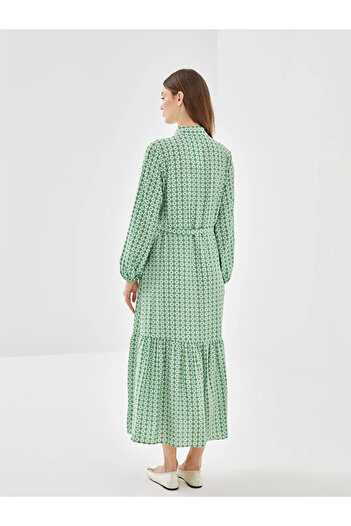 LC Waikiki LCW Modest Yeşil Çiçekli Kadın Gömlek Elbise