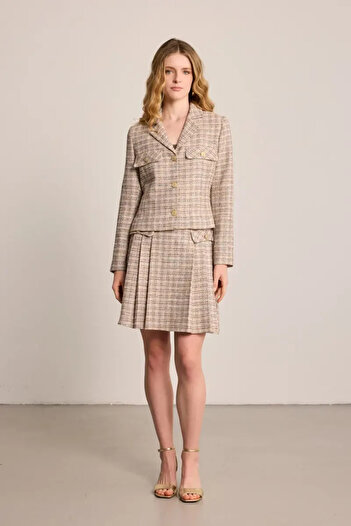 Gusto Three Button Cotton Tweed Jacket - Beige