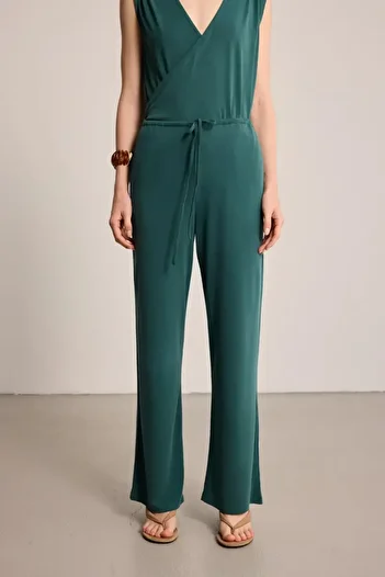Gusto Modal Knitted Trousers with Elastic Waist - Green