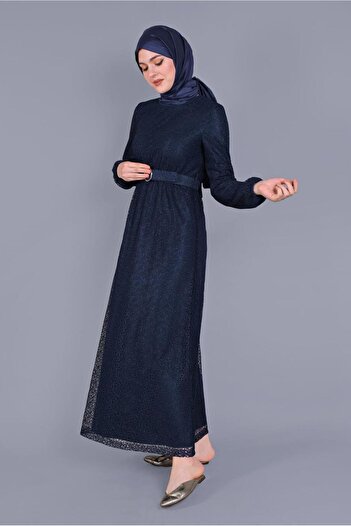 Alvina MANŞETLERİ LASTİKLİ KEMERLİ DANTEL ELBİSE 40827