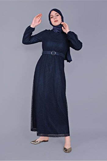 Alvina MANŞETLERİ LASTİKLİ KEMERLİ DANTEL ELBİSE 40827