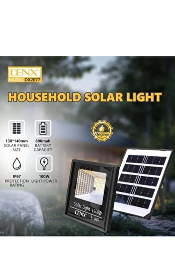 Denx كشاف LED يعمل بالطاقة الشمسية بقوة 100 واط مع جهاز تحكم عن بعد ومقاوم للماء والغبار
