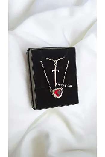 Tilde Romantic Gift Couple Necklace Lover Necklace 2Pcs Necklace Valentine's Day Gift Heart Sword Necklace