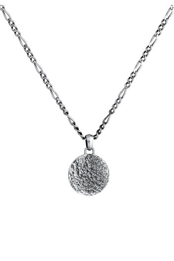 KUZZOI Halskette Herren Figaro Halskette Münzanhänger Strukturiert Oxidiert in 925 Sterling Silber