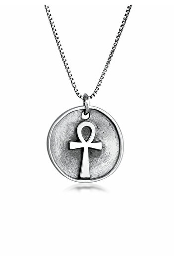 KUZZOI Halskette Herren Münzanhänger Ankh Kreuz Massiv in 925 Sterling Silber