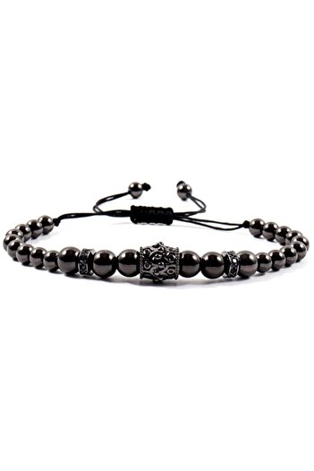 REDz Accessories Brățară Double Crown, mărgele, pentru bărbați, cristale de zirconiu, negru