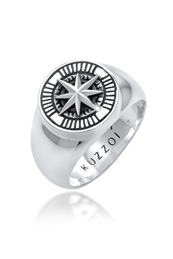 KUZZOI Ring Herren Siegelring Kompass Vintage in 925 Sterling Silber