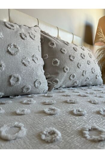 LUSSO Pompom Double Bedspread - Tufted, Stone Color, 2 Pillows, 250X260