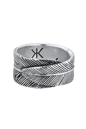 KUZZOI Ring Herren Feder Statement Chunky Vintage Trend Massiv in 925 Sterling Silber