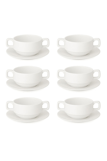 mastergold 6-Piece White Porcelain Soup Bowls with Handles – 10cm – Microwave Safe – Daily Use – Elegant Look