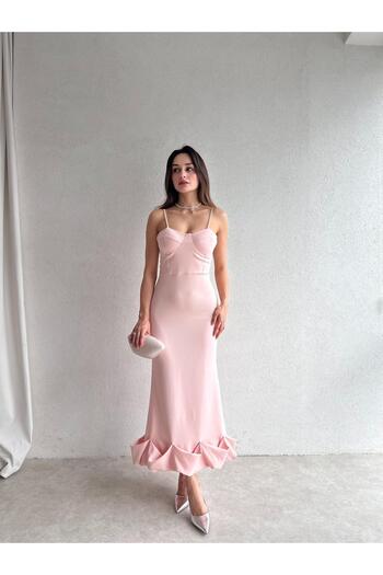Mooi Butik Midi Jupe Dress 3179 - Powder