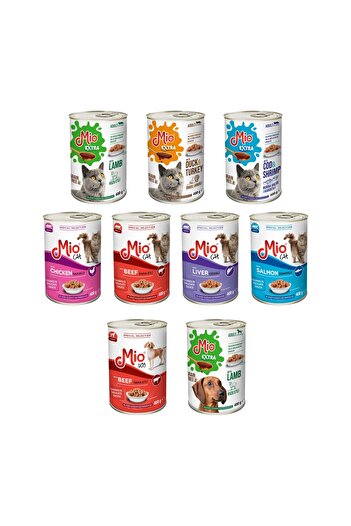 MİO 7 Canned Cat Food❤️, 2 Canned Dog Food⭕, Promotional Package 9 Mix, Mio Cats and Dogs, Extra 400 g
