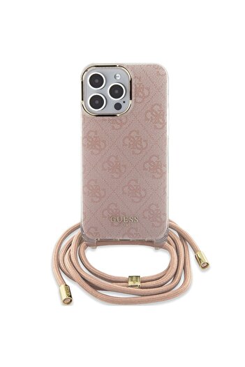 Guess Case for IPhone 16 with cord, Crossbody Cord 4G Print, - Pink