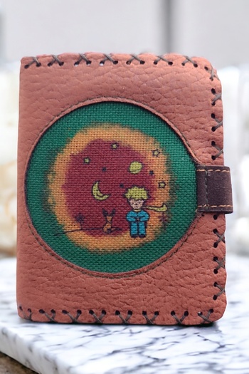 Fildişi Aksesuar Handmade Women's Wallet Vegan Leather Little Prince Visual Brown Color