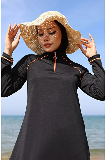 sefamerve Zippered Hijab Swimsuit 2504-01 Black Green