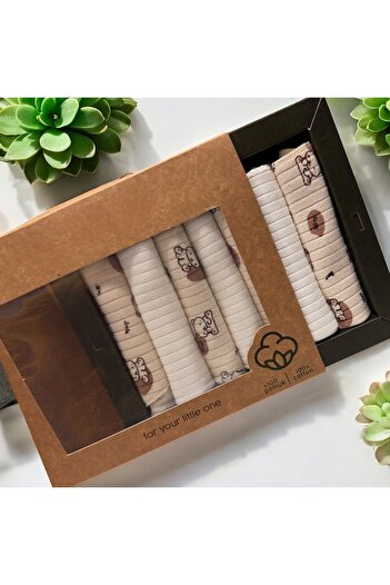 BYS TİCARET 100% Organic Cotton Baby Girl - Boy Mouth Wipes Set of 7 Boxed