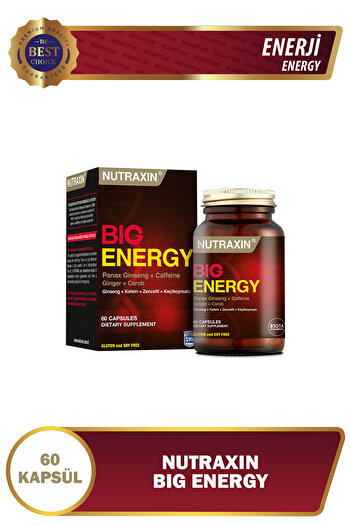 Nutraxin Big Energy - Vitamin Supplement 60 Tablets - Caffeine Panax Ginseng Elderberry Ginger