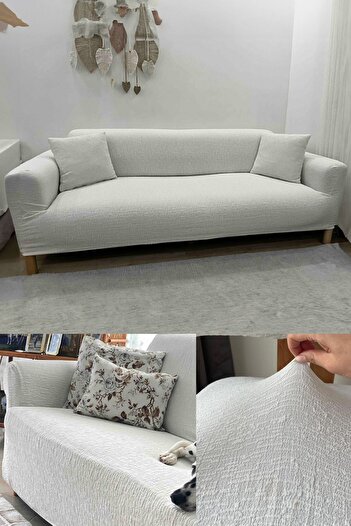 Faiend Κάλυμμα καναπέ Jacquard Cream ελαστικό για 3 άτομα |   Ελαστικό κάλυμμα καθίσματος |   κάλυμμα καθίσματος