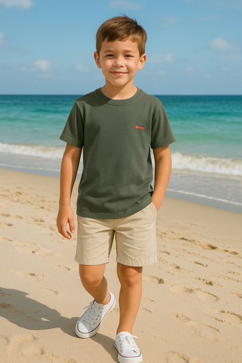 TRENDYOLKIDS Khaki Printed Knitted T-Shirt Tkdss25Ts00038