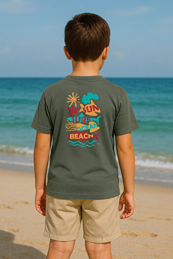 TRENDYOLKIDS Khaki Printed Knitted T-Shirt Tkdss25Ts00038