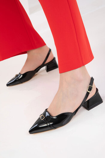 SOHO Black Patent Leather Women's Classic Heeled Shoes 20595