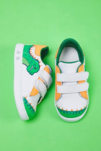 TRENDYOL SHOES White Crocodile Figured Double Velcro Large/Small Boys Kids Children Sport Shoes Takss25Sn00063