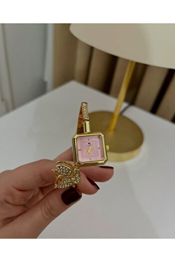 Enjoy Elegant Butterfly Stone Detailed Pink Women's Watch Bracelet Watch Stylish Bracelet Watch Model