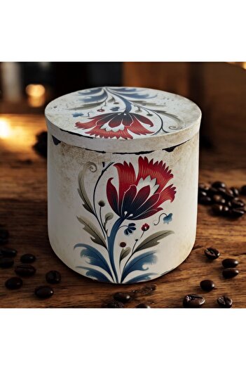 Atölye Kiraz Decorative Tulip Patterned Moonstone Box – Hand Painted Box with Lid 9X9X8.5 cm