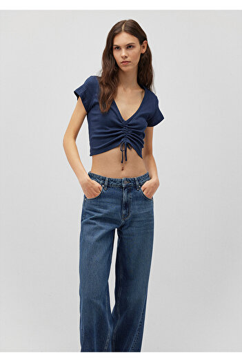 Mavi Navy Blue Crop Top - Gathered, Slim Fit, Slim Fit 1612670 -82454