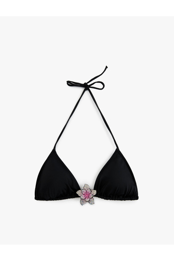 Koton Triangle Bikini Top with Stone Flower Accessory Detail