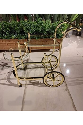 private house Taiwanese gold steel glass tea cart
