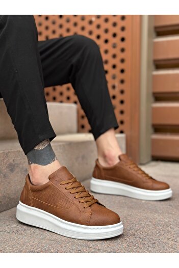BOA Ba0423 Thick High Sole Tan Lace-Up Sports Men's Shoes